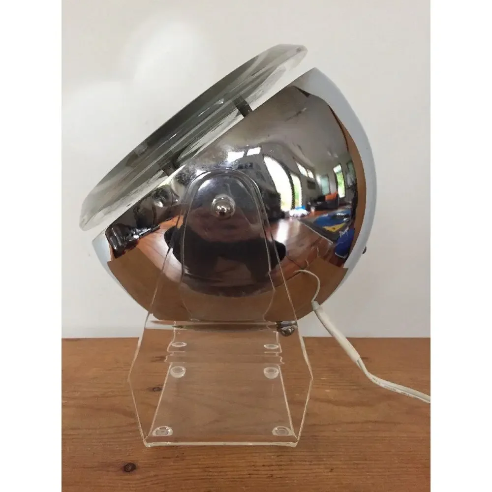 Vtg Disco Chrome Acrylic Lighted Eye Ball Light Magnifying Vanity Make Up Mirror